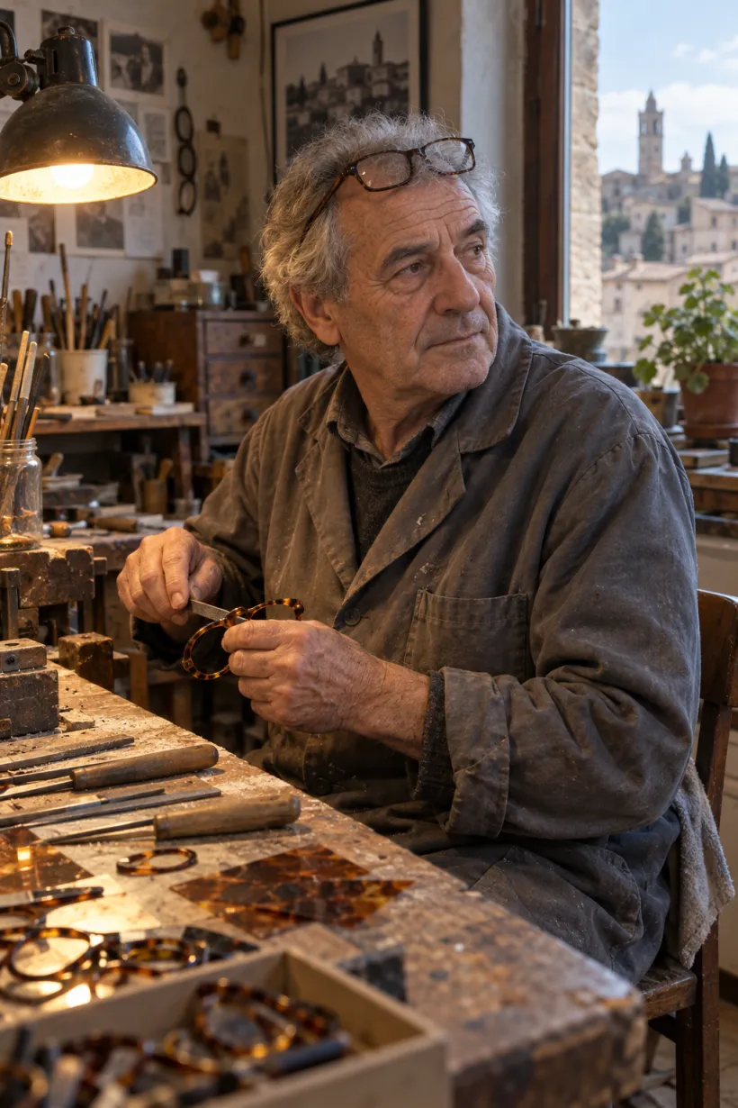 Ritratto di Franco Colombo, maestro occhialaio di Mealler